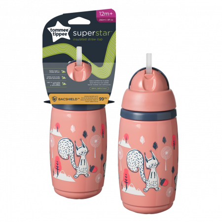 TOMMEE TIPPEE termokruus INSULATED STRAW 266ml, 12m+, pink, 447825 447825